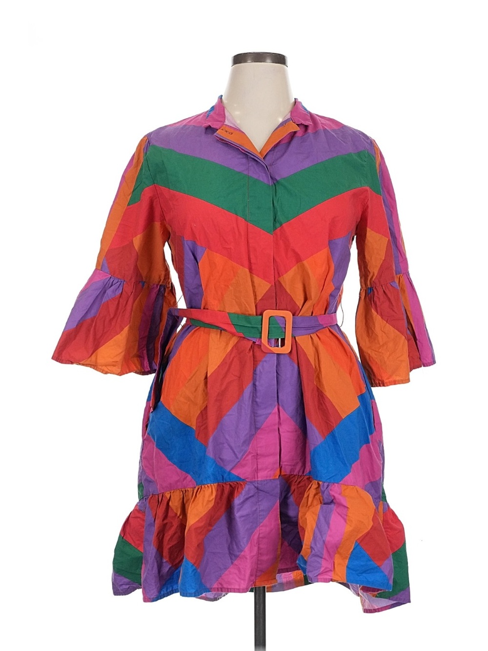 FARM Rio Multicolor Chevron Belted Mini Dress Size XL - Picture 2 of 6